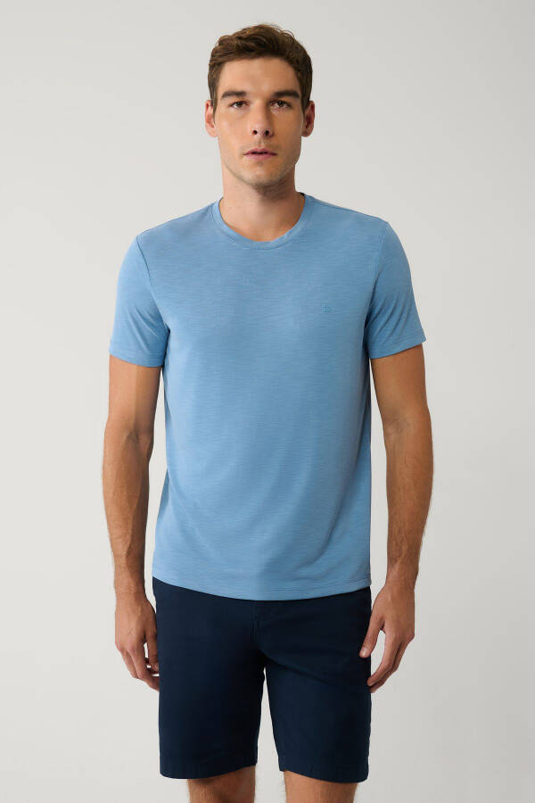 Men's Indigo T-Shirt Soft Touch Crew Neck Regular Fit B001031 - 1