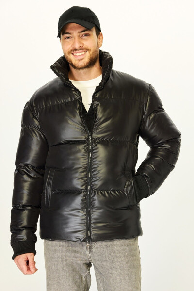 Men's Insulated Black Windproof Puffer Jacket - 2