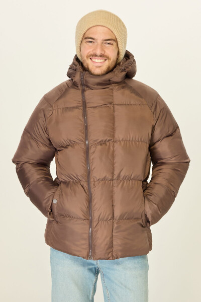 Men's Insulated Hooded Windproof Puffer Winter Brown Jacket - 1