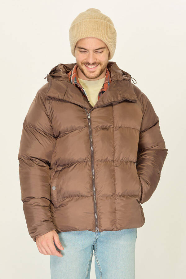 Men's Insulated Hooded Windproof Puffer Winter Brown Jacket - 2