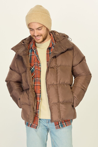 Men's Insulated Hooded Windproof Puffer Winter Brown Jacket - 3