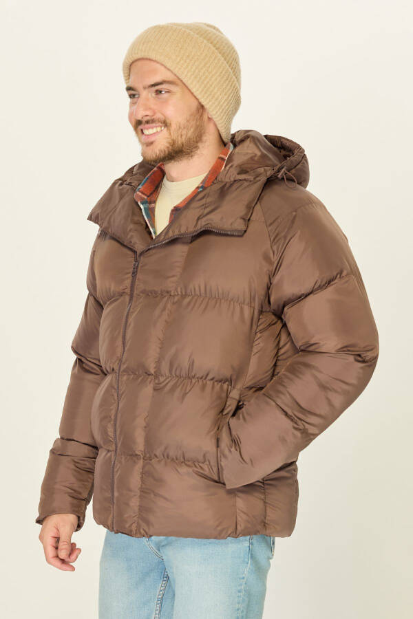 Men's Insulated Hooded Windproof Puffer Winter Brown Jacket - 4