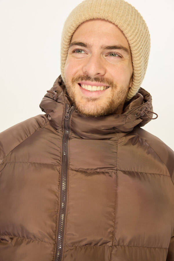 Men's Insulated Hooded Windproof Puffer Winter Brown Jacket - 5