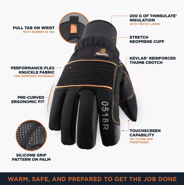 Men's Insulated Lined PolarForce Gloves with Grip Assist Black - 7