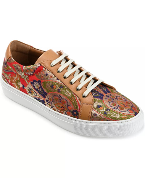 Men's Jack Handcrafted Leather and Water-repellent Sneakers Red Paisley - 1