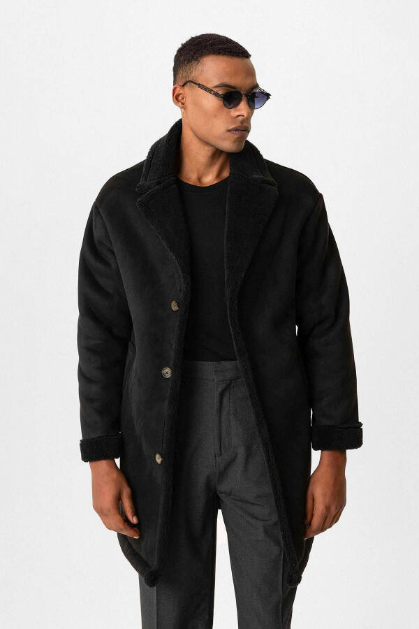 Men's jacket with black suede look and lining - 1