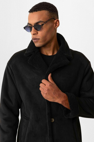 Men's jacket with black suede look and lining - 5