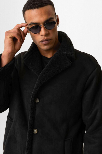 Men's jacket with black suede look and lining - 6