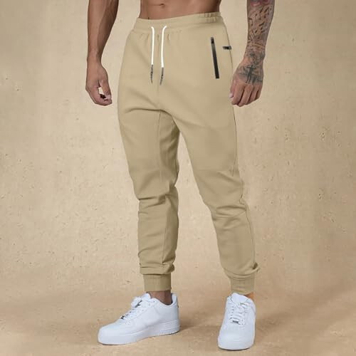 Men's Jogger Pants Slim Fit Casual Breathable Drawstring Stretch Bottom Pocket Running Sport Athletic Lounge Trousers - 2