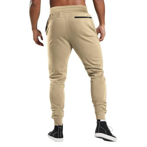 Men's Jogger Pants Slim Fit Casual Breathable Drawstring Stretch Bottom Pocket Running Sport Athletic Lounge Trousers - 3