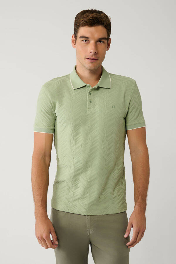 Men's Khaki 3 Button Polo Collar Jacquard T-shirt - 3