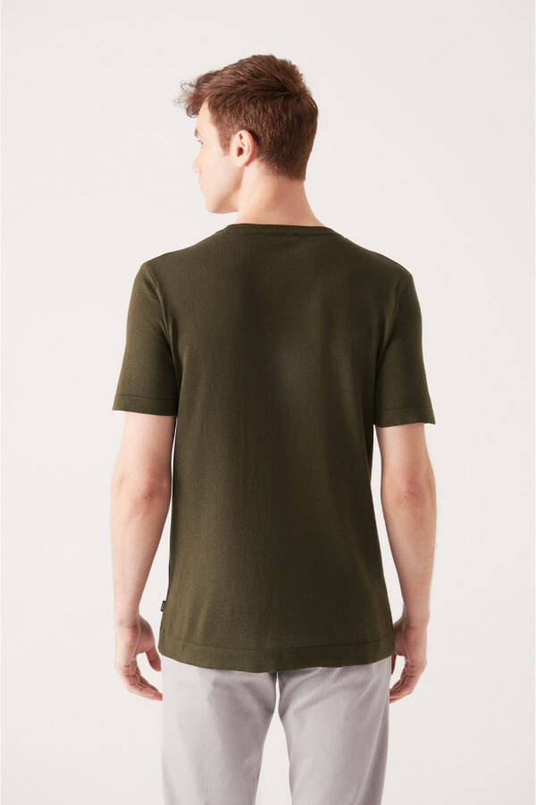 Men's Khaki Crew Neck Cotton Regular Fit Slim Knit T-shirt E005011 - 11