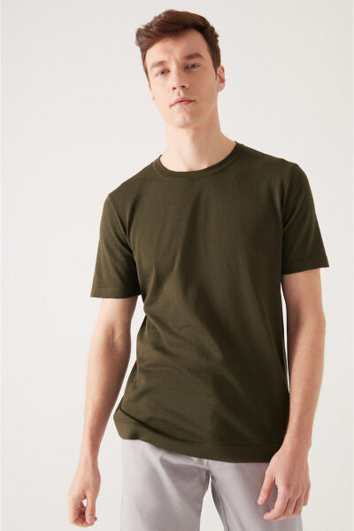 Men's Khaki Crew Neck Cotton Regular Fit Slim Knit T-shirt E005011 - 12