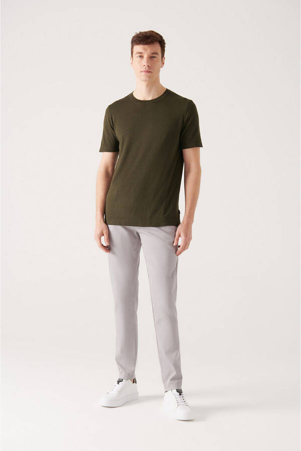 Men's Khaki Crew Neck Cotton Regular Fit Slim Knit T-shirt E005011 - 14