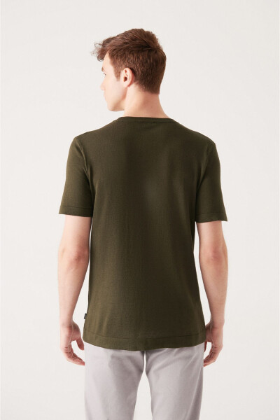 Men's Khaki Crew Neck Cotton Regular Fit Slim Knit T-shirt E005011 - 4