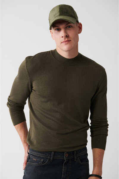 Men's Khaki Knit Sweater - 1