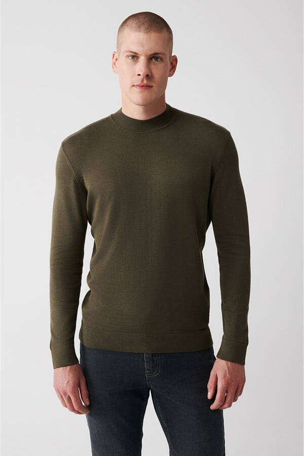 Men's Khaki Knit Sweater - 3