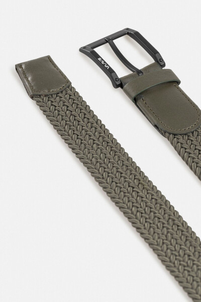 Men's khaki leather braided belt A41Y9320 - 5