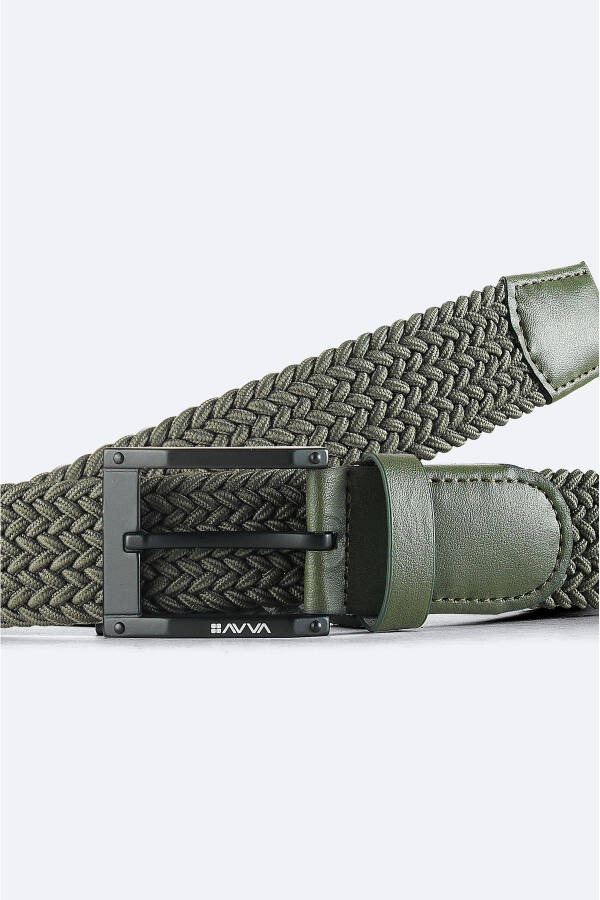 Men's khaki leather braided belt A41Y9320 - 2