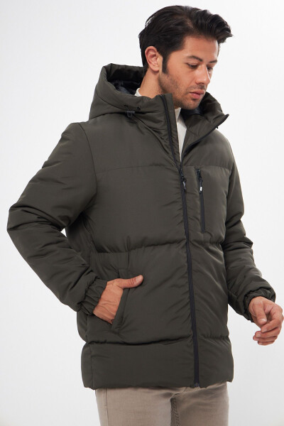 Men's Khaki Lined Hooded Puffer Winter Sports Jacket - 19