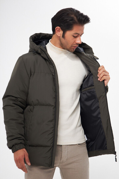 Men's Khaki Lined Hooded Puffer Winter Sports Jacket - 22