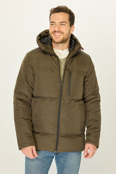 Men's Khaki Lined Hooded Puffer Winter Sports Jacket - 10