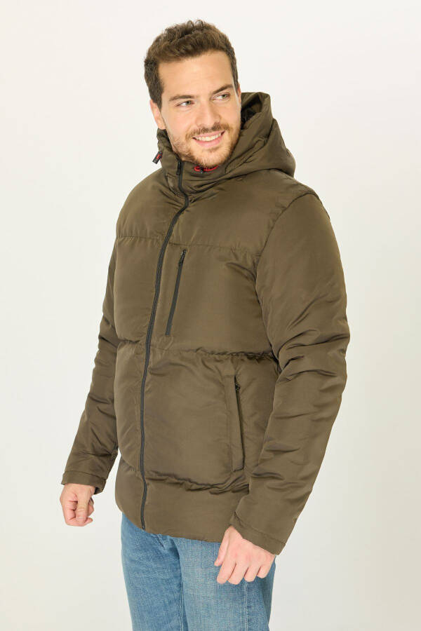 Men's Khaki Lined Hooded Puffer Winter Sports Jacket - 12