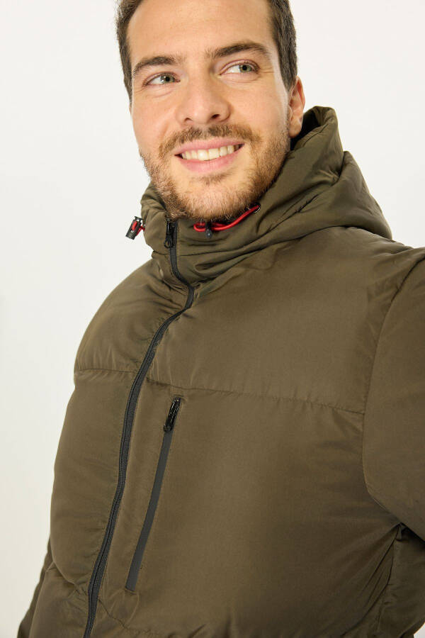 Men's Khaki Lined Hooded Puffer Winter Sports Jacket - 14