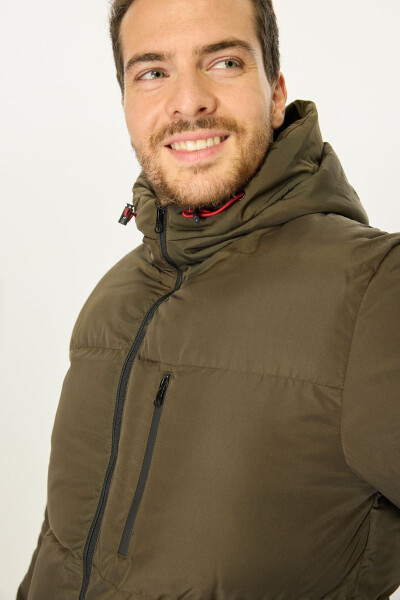 Men's Khaki Lined Hooded Puffer Winter Sports Jacket - 6