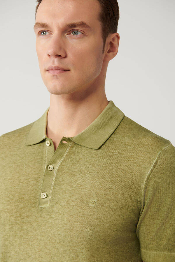 Men's Khaki Polo Neck 3 Button Garment Dyed Regular Fit Knit T-shirt A41y5067 - 7