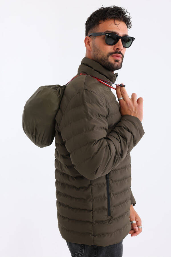 Men's Khaki Puffer Jacket with Gel Fiber Filling - 9