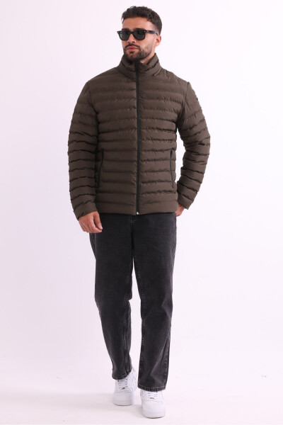 Men's Khaki Puffer Jacket with Gel Fiber Filling - 13