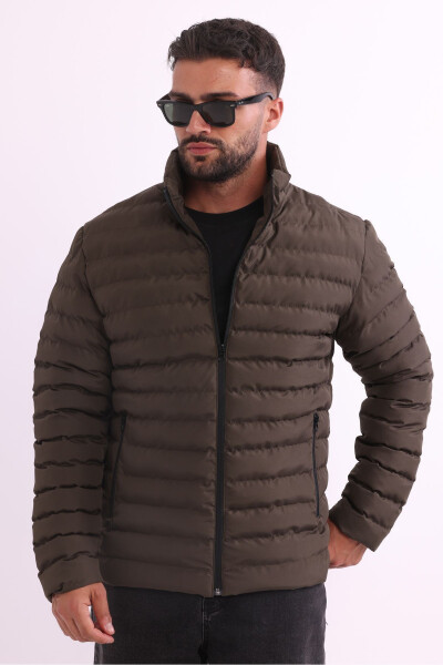 Men's Khaki Puffer Jacket with Gel Fiber Filling - 14