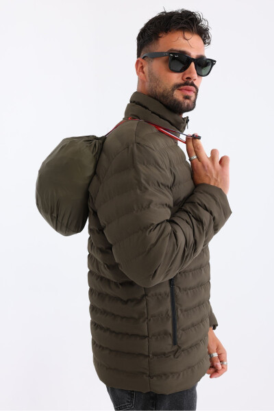 Men's Khaki Puffer Jacket with Gel Fiber Filling - 1