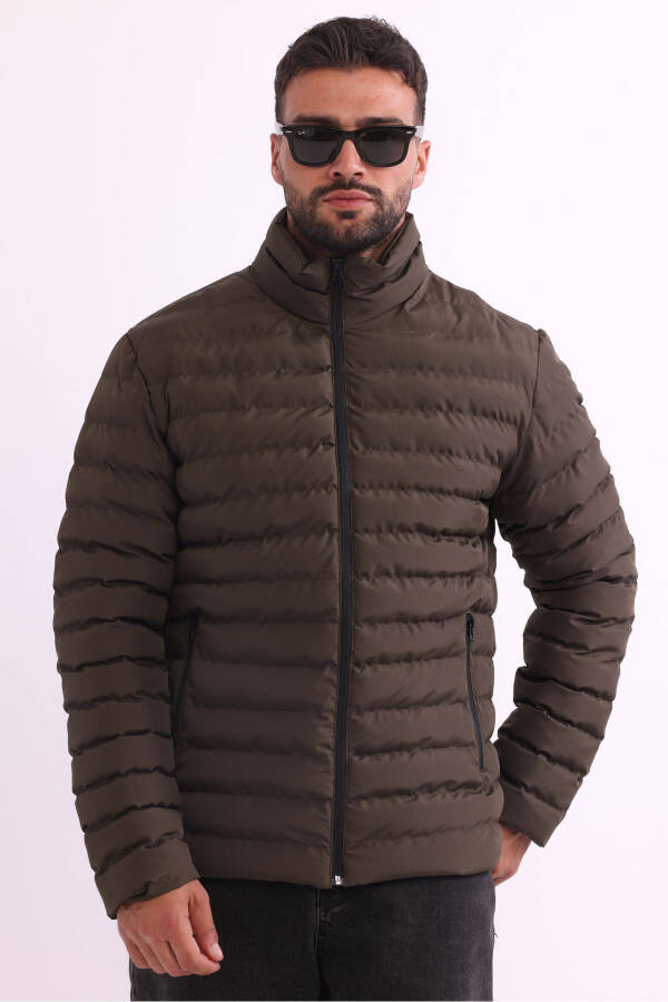 Men's Khaki Puffer Jacket with Gel Fiber Filling - 3