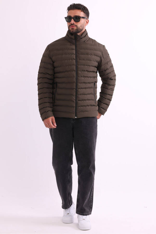 Men's Khaki Puffer Jacket with Gel Fiber Filling - 5