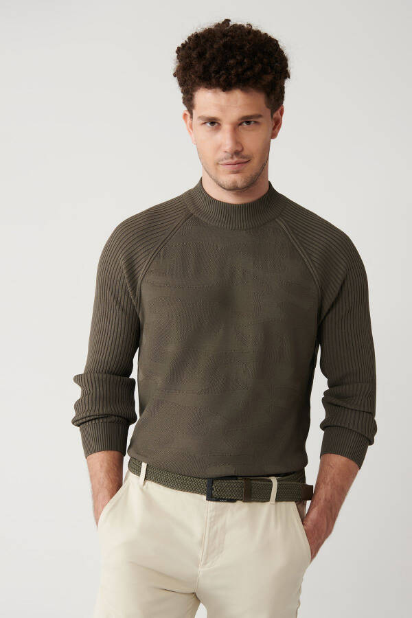 Men's Khaki Rayon Knit Sweater - 1