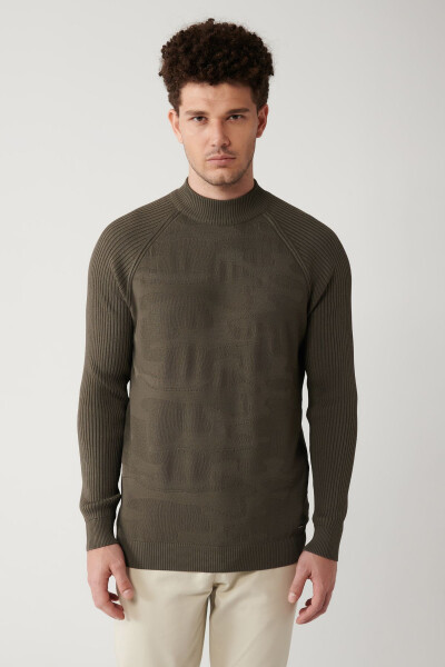 Men's Khaki Rayon Knit Sweater - 3