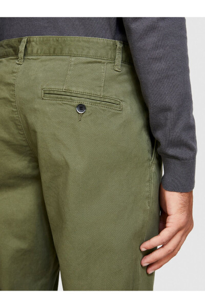 Men's Khaki Slim Fit Vintage Effect Chino Pants - 6