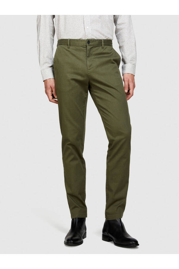 Men's Khaki Stretch Cotton Slim Fit Denim Chino Pants - 5