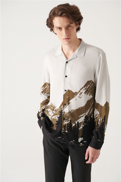 Men's Khaki Tree Print Leisure Fit Shirt A22y2066 - 8