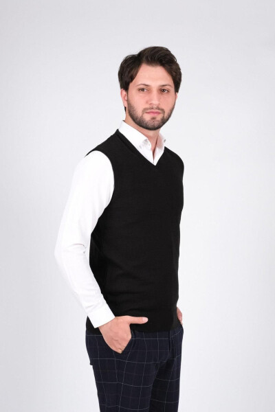 Men's Knit Sweater V-Neck Black Color Elastic Waist Winter Woven Regular Fit - 2