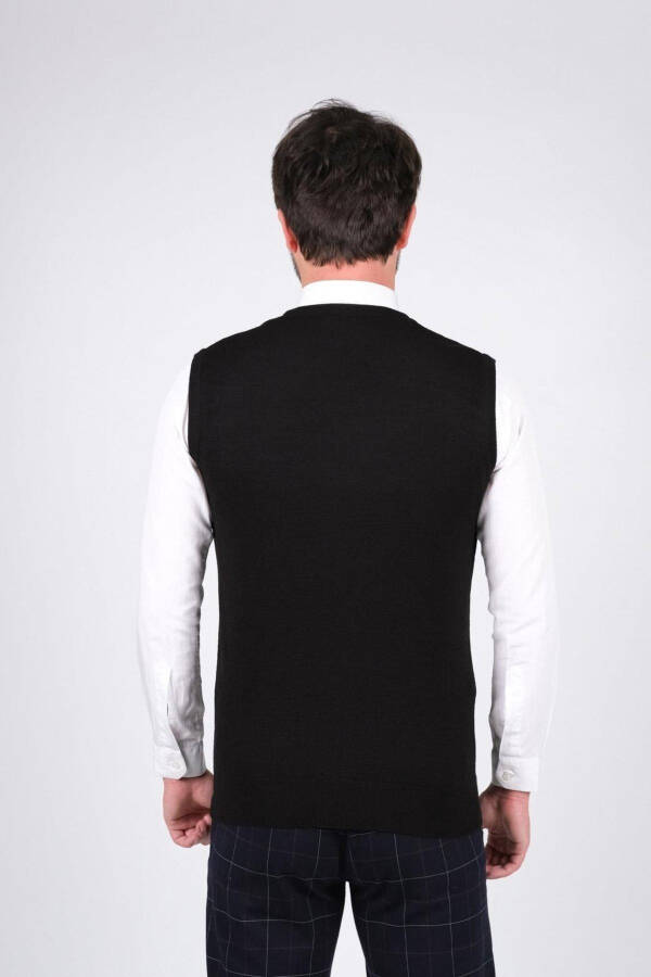 Men's Knit Sweater V-Neck Black Color Elastic Waist Winter Woven Regular Fit - 4