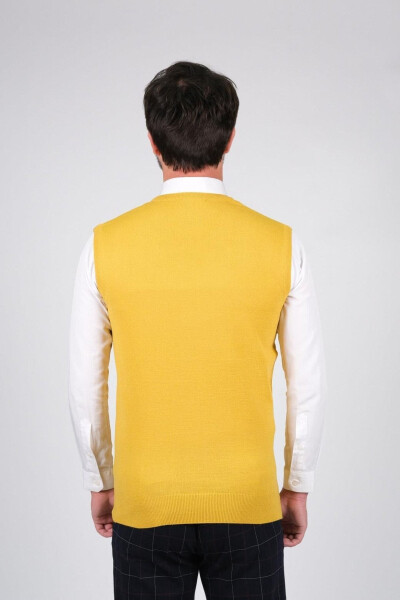 Men's Knit Sweater V Yellow Plain Color Elastic Waist Winter Woven Regular Fit - 4