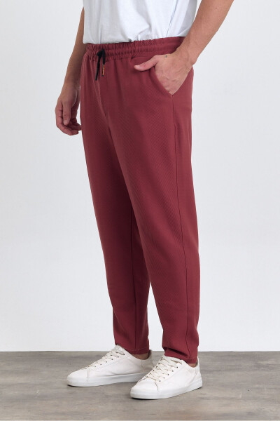 Men's Laced Pattern Cotton Elastic Waistband and Drawstring Jogger Pants BORDEAUX - 2