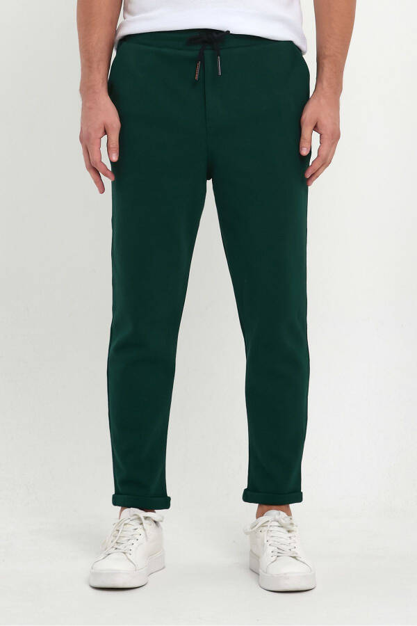 Men's Laced Pattern Cotton Jogger Pants with Elastic Waistband and Drawstring DARK GREEN - 1