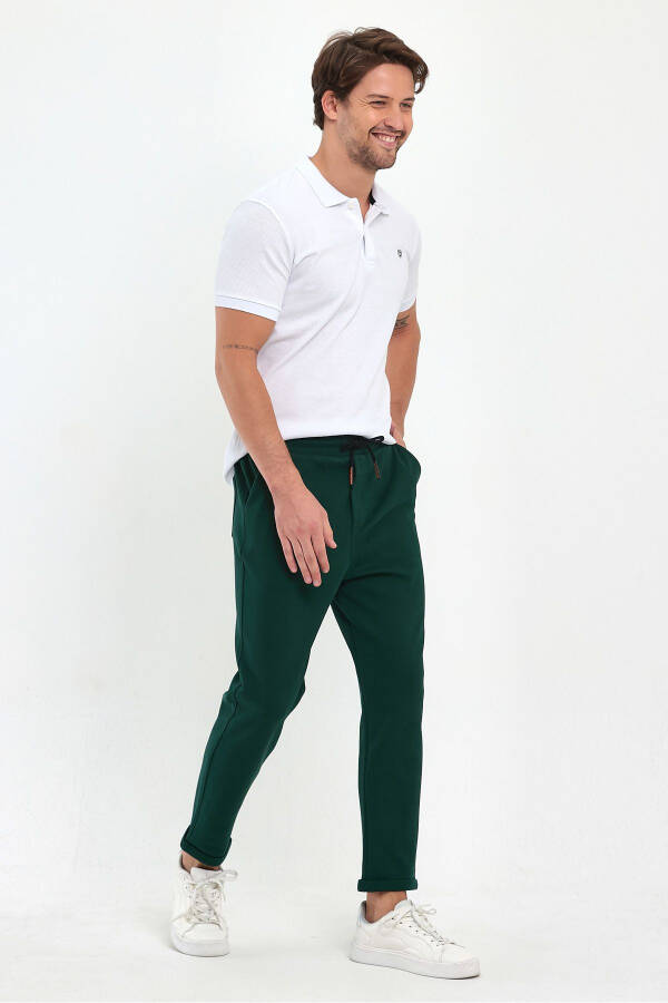 Men's Laced Pattern Cotton Jogger Pants with Elastic Waistband and Drawstring DARK GREEN - 4