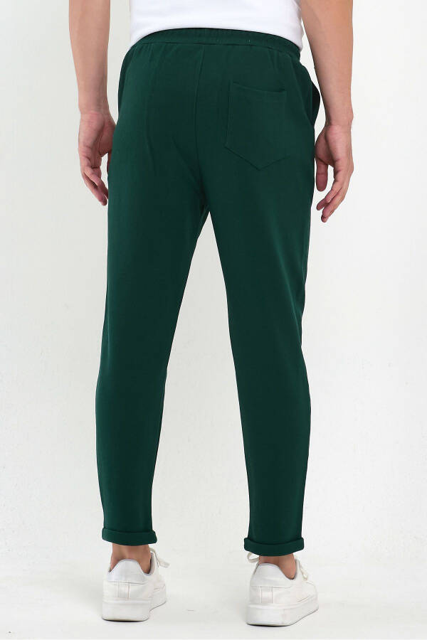 Men's Laced Pattern Cotton Jogger Pants with Elastic Waistband and Drawstring DARK GREEN - 7