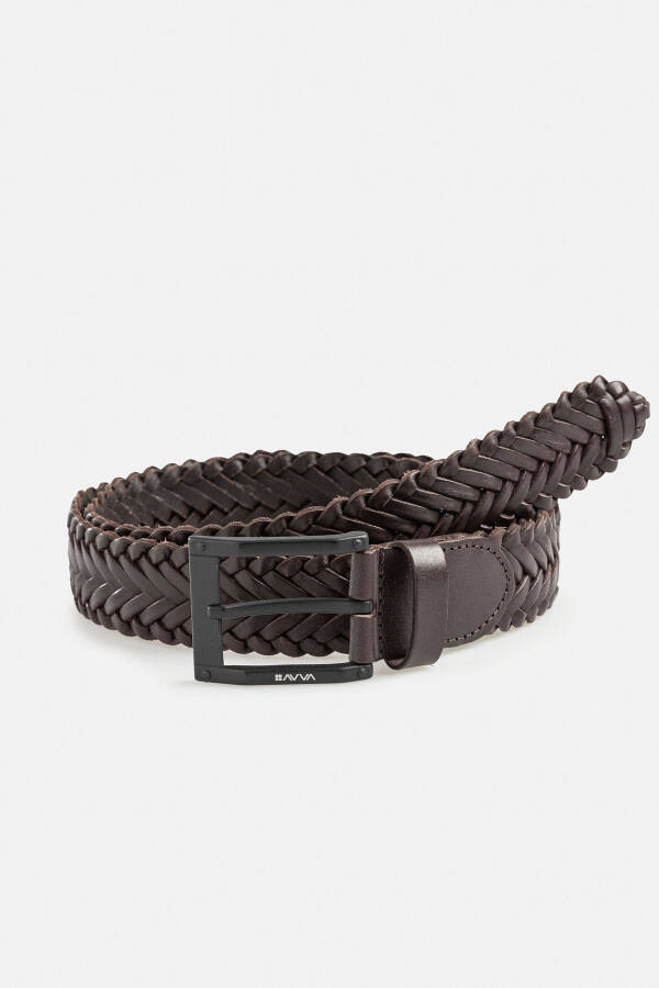 Men's leather belt, 100% leather, braided design. A41y9322 - 1