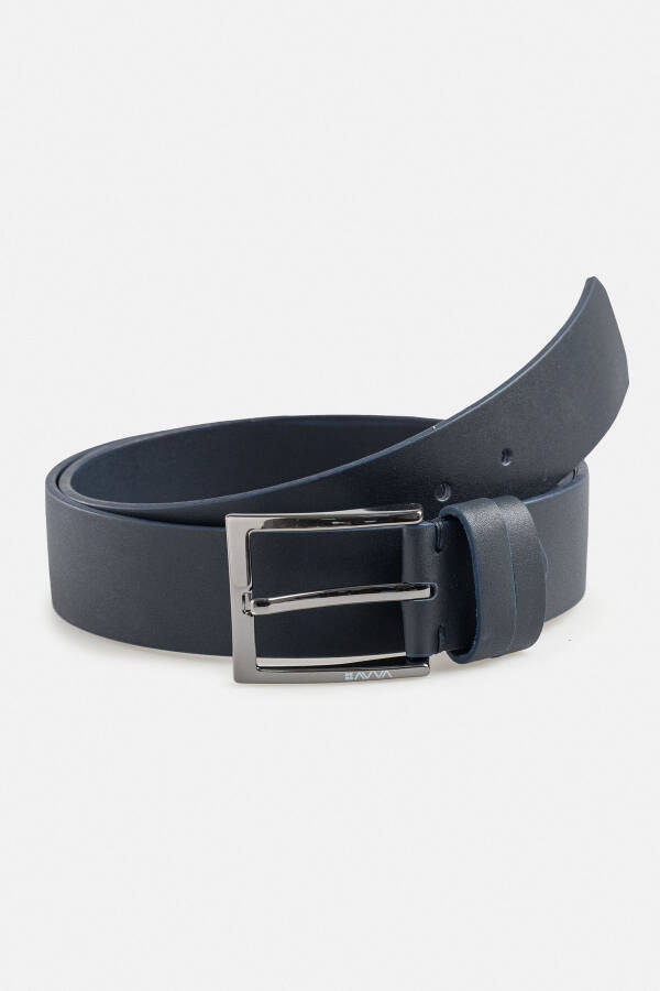 Men's leather belt, navy, 100% leather. - 1